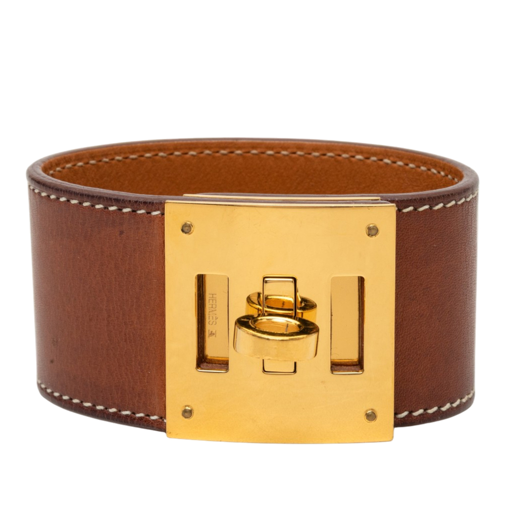 Pre-Loved Hermes Barenia and Gold Plated Kelly Dog Bracelet